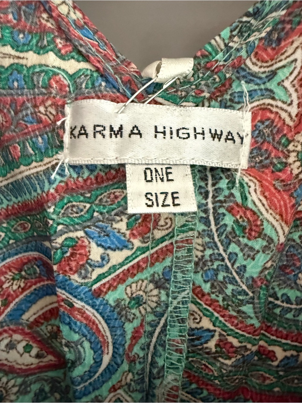 Karma Highway Boho Paisley Maxi Dress Smocked Waist Flowy One Size S-L NWT - Picture 7 of 10